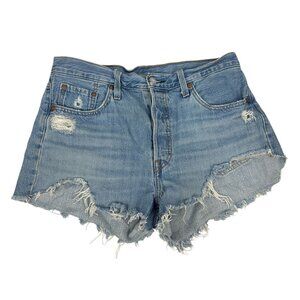 Levis 501 Distressed High-Waisted Denim Shorts W29 Light Wash
